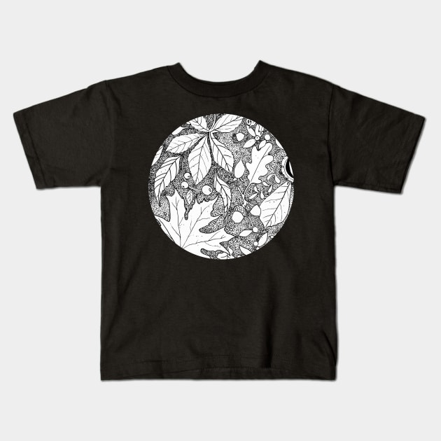 Inktober Autumn Leaves Kids T-Shirt by KatherineBlowerDesigns